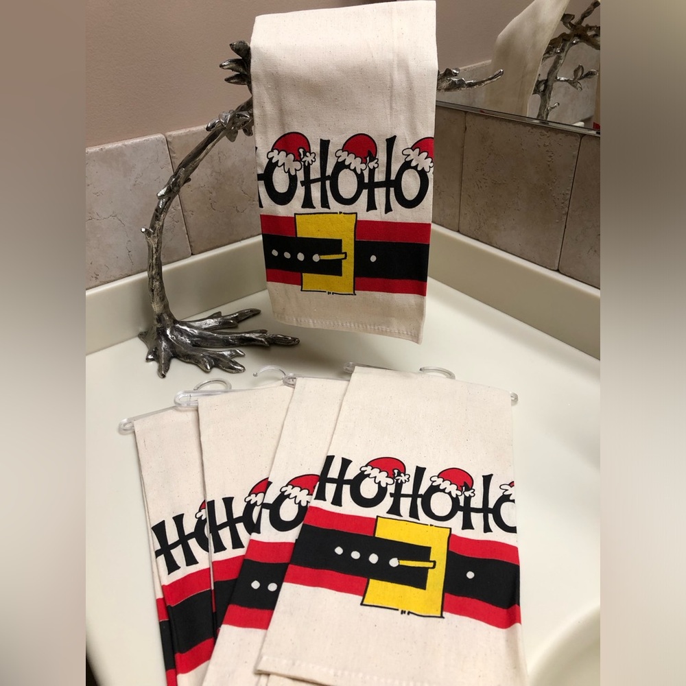 Set of 5 50/50 Cotton Linen Christmas  Kitchen Towel. NWT. Santa’s Belt Design